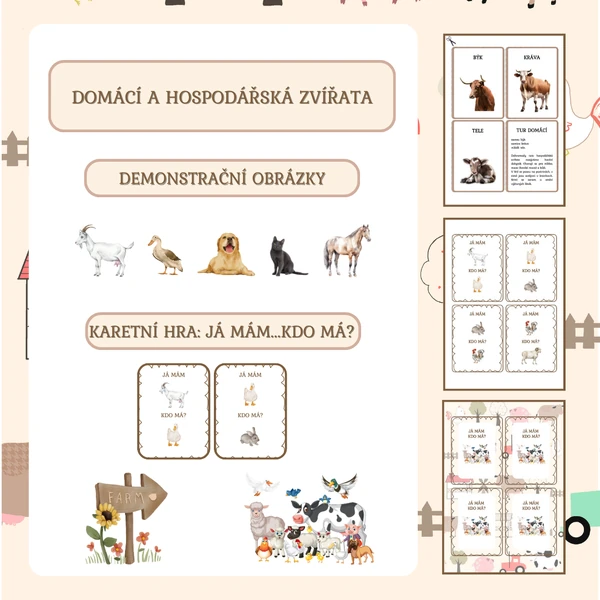 Domácí a hospodářská zvířata - demonstrační karty, karetní hra Já mám, kdo má?