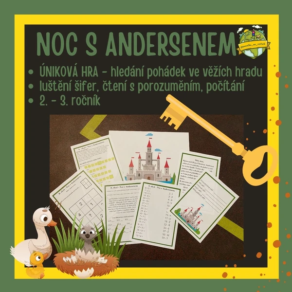 Noc s Andersenem - čtení s porozumění, šifry a počítání. 