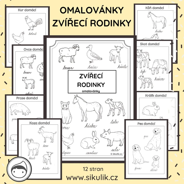 Omalovánky zvířecí rodinky