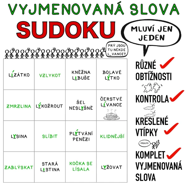 VYJMENOVANÁ SLOVA - SUDOKU - pravopis a logické uvažování - vtípky Mluví jen jeden na každé straně