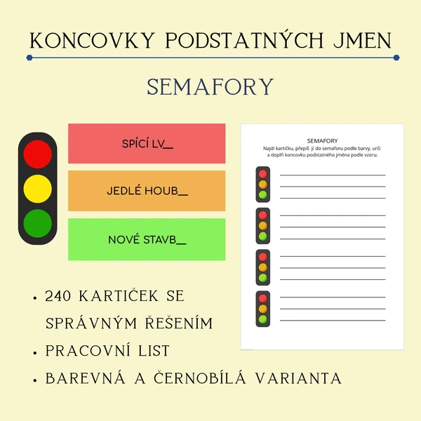 Koncovky podstatných jmen - semafory