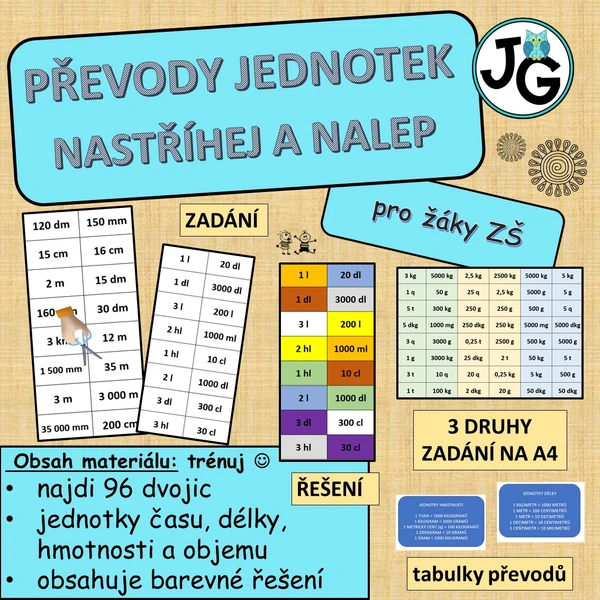 převody jednotek - nastříhej a nalep