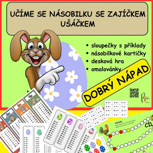 UČÍME SE NÁSOBILKU SE ZAJÍČKEM UŠÁČKEM - DĚTI PRACUJÍ VE SKUPINCE I SAMOSTATNĚ