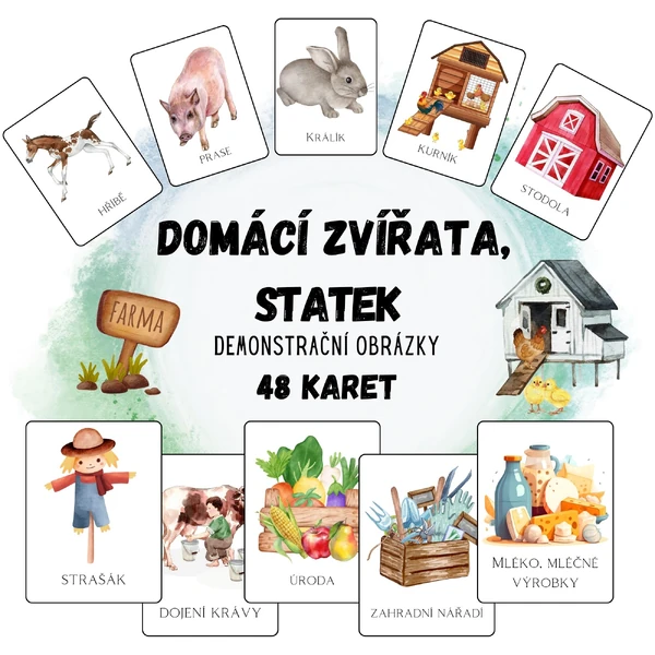 Statek, farma, domácí zvířata - demonstrační obrázky