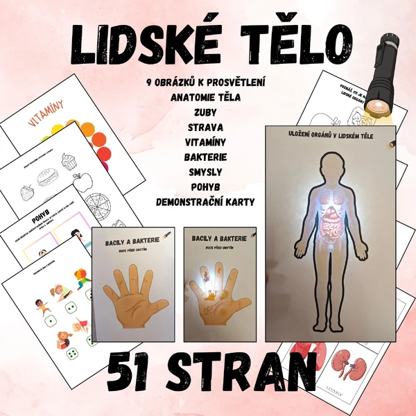 LIDSKÉ TĚLO, zdraví, vitamíny - demonstrační karty, prosvěcovací obrázky, pracovní listy (zuby, smysly, tělo, pohyb, jídlo, atd.)