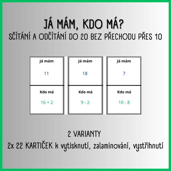 Já mám, kdo má? - sčítání a odčítání do 20 bez přechodu přes 10