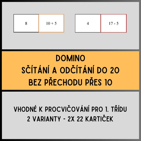 Domino - sčítání a odčítání do 20 bez přechodu přes 10