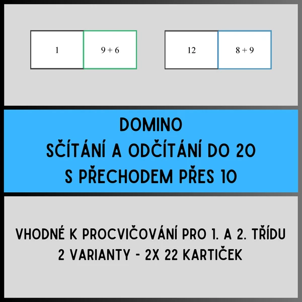 Domino - sčítání a odčítání do 20 s přechodem přes 10