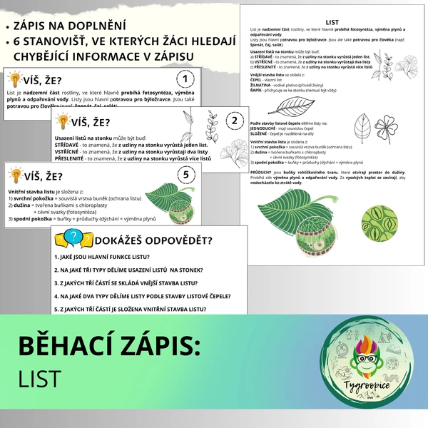Běhací zápis: list