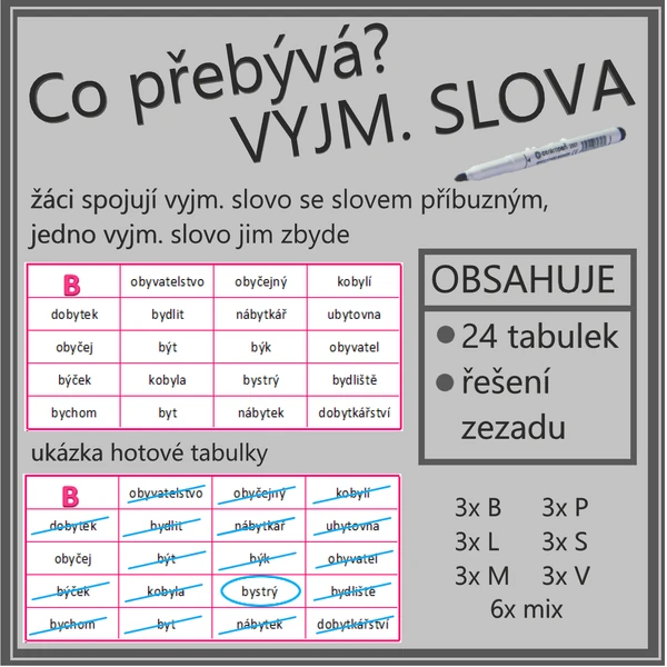 Co přebývá? Vyjmenovaná slova, slova příbuzná