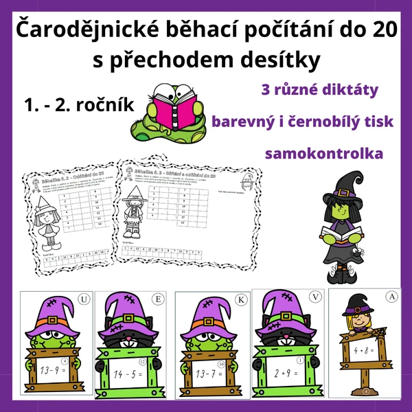 Čarodějnické běhací počítání do 20 s přechodem desítky
