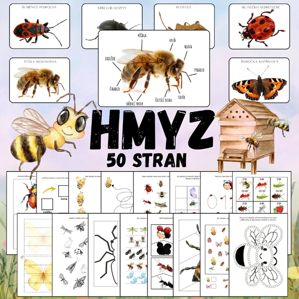 HMYZ, VČELY - demonstrační obrázky, Já mám, kdo má, pracovní listy, tečkování, vatovými tyčinkami, skládačky, grafomotorika a další