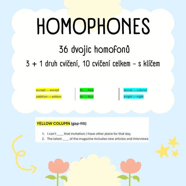 Homophones - slova, která se jinak píšou, ale stejně se vyslovují