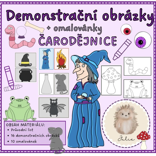 Čarodějnice- demonstrační obrázky + omalovánky
