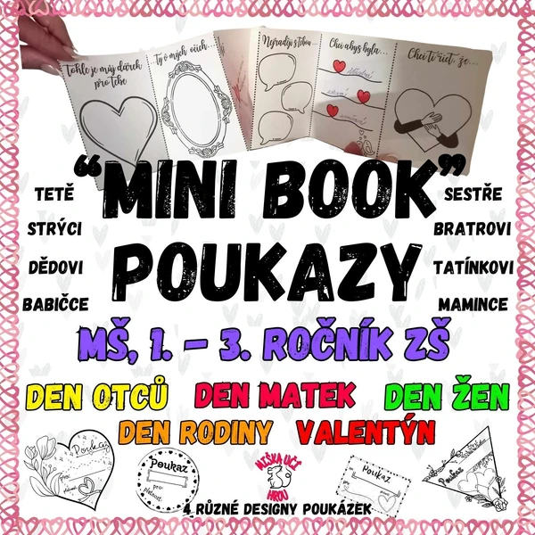 MINI BOOK A POUKAZY - MDŽ, Den matek, Den otců, Den rodin, Valentýn
