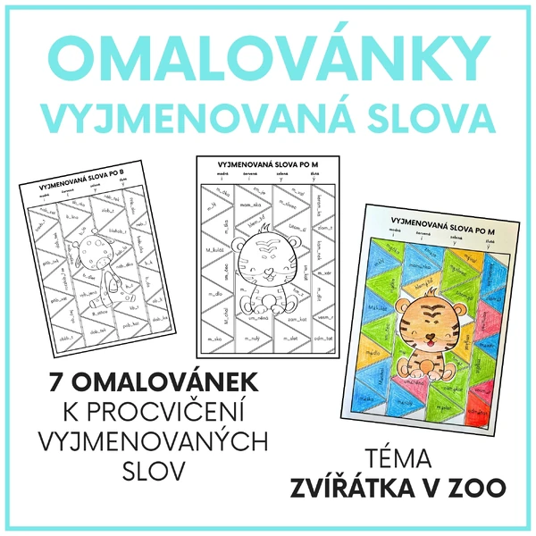 Omalovánky - vyjmenovaná slova (téma zvířátka v ZOO)