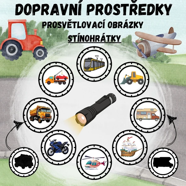 DOPRAVA, DOPRAVNÍ PROSTŘEDKY - prosvětlovací obrázky - stínohrátky