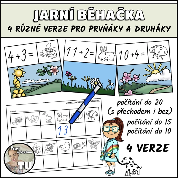 Jarní běhačka - počítání do 10, 15 a 20 (s přechodem i bez)