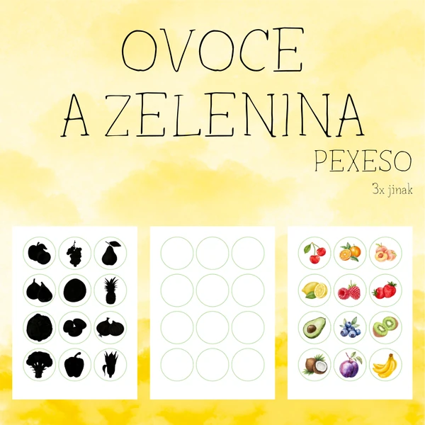 Ovoce a zelenina - pexeso 3x jinak