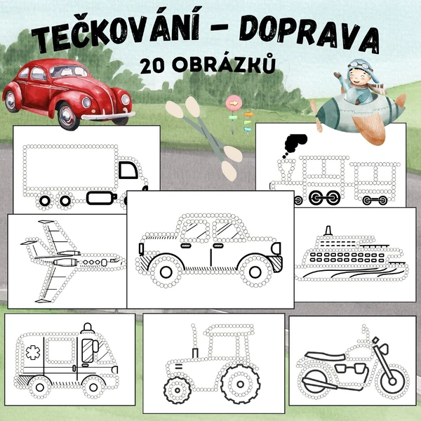 DOPRAVA, dopravní prostředky - tečkování vatovými tyčinkami