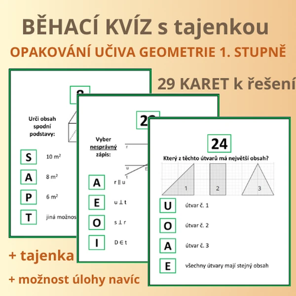 BĚHACÍ KVÍZ s tajenkou – Opakování učiva geometrie 1. stupně