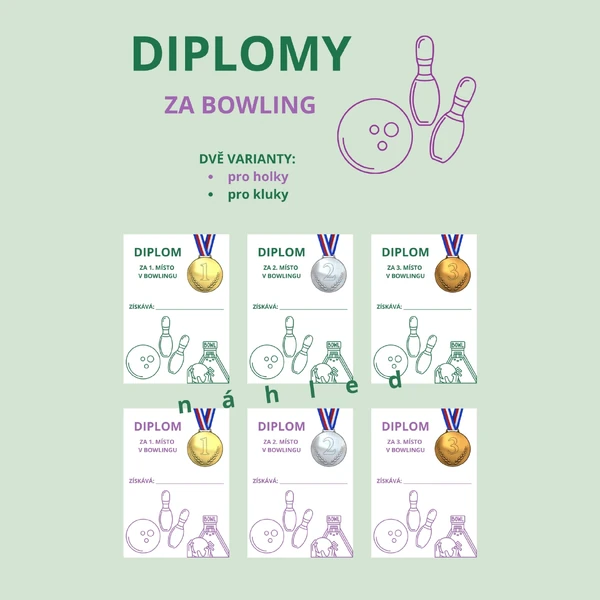 DIPLOMY za bowling (6 diplomů)