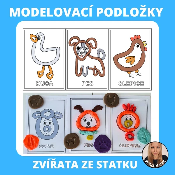 Zvířata ze statku - modelovací podložky (omalovánky)
