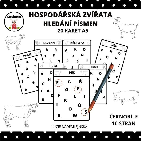 HOSPODÁŘSKÁ ZVÍŘATA - HLEDÁNÍ PÍSMEN