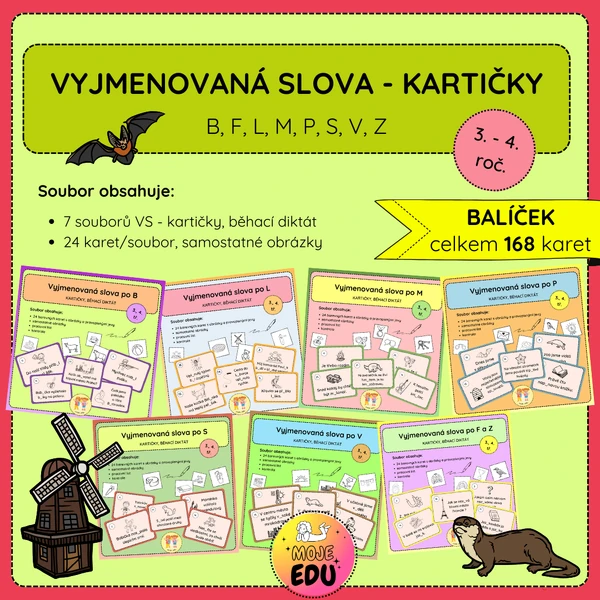Vyjmenovaná slova: BALÍČEK - kartičky, běhací diktát