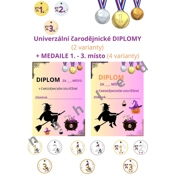 ČARODĚJNICKÝ DIPLOM - univerzální + MEDAILE