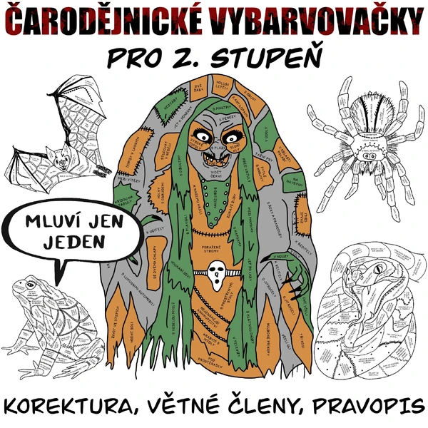 Čarodějnické vybarvovačky pro 2. stupeň (korektura, větné členy, pravopis)
