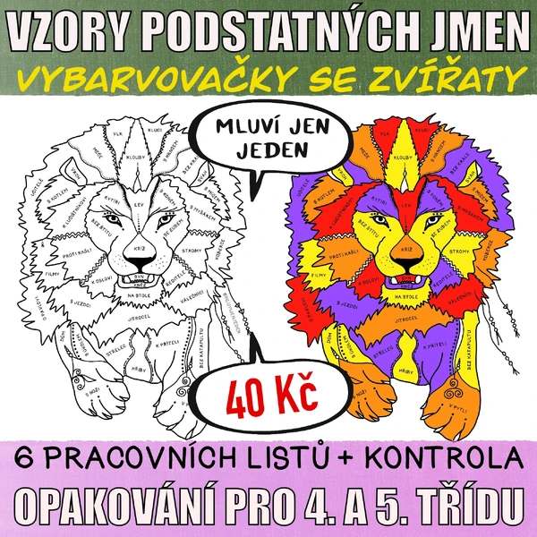 VZORY A KONCOVKY PODSTATNÝCH JMEN - VYBARVOVAČKY SE ZVÍŘATY