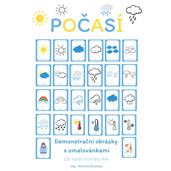 POČASÍ - demonstrační obrázky s omalovánkami (26 ks A4)