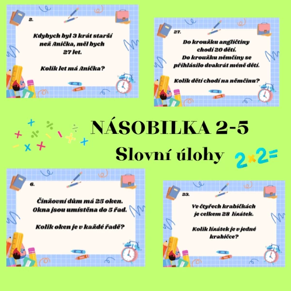 Slovní úlohy - Násobilka 2-5