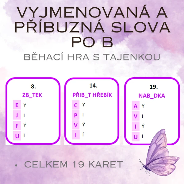 Vyjmenovaná a příbuzná slova po B - běhací hra s tajenkou