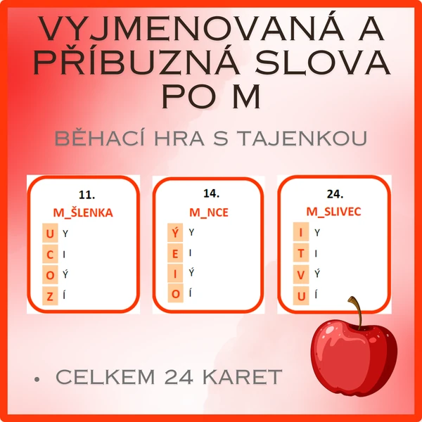 Vyjmenovaná a příbuzná slova po M - běhací hra s tajenkou