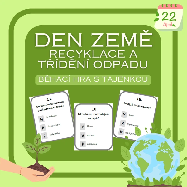 Den Země - recyklace a třídění odpadu - běhací hra s tajenkou