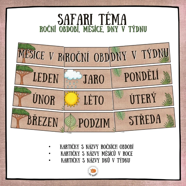 Safari - roční období, měsíce, dny v týdnu