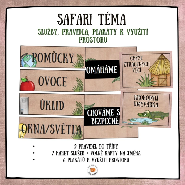 Safari - služby, pravidla třídy, plakáty k využití prostoru