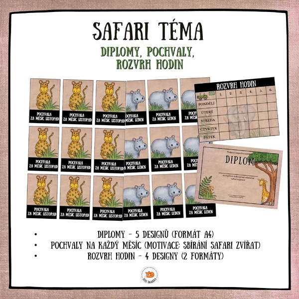Safari - diplomy, pochvaly, rozvrhy