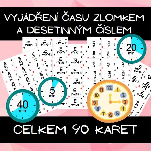 Kartičky - Vyjádření času zlomkem, desetinným číslem