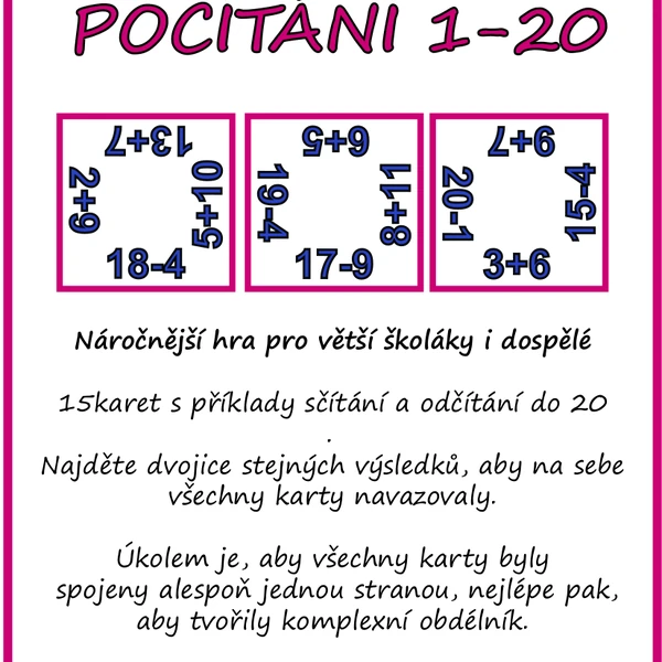 POČÍTÁNÍ DO 20 - čtyřdomino