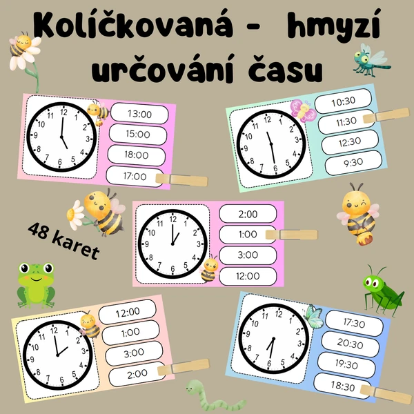 Kolíčkovaná hodiny - hmyzí určování času celá + půl