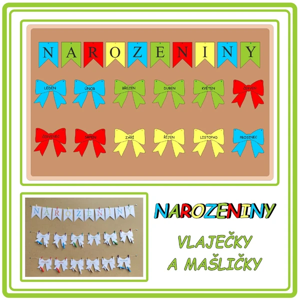 Narozeniny - vlaječky a mašličky