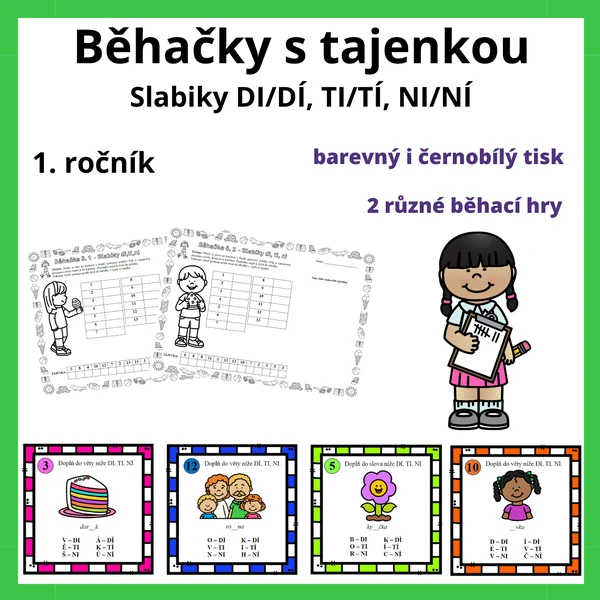 Běhačky s tajenkou - slabiky DI/DÍ,TI/TÍ,NI/NÍ