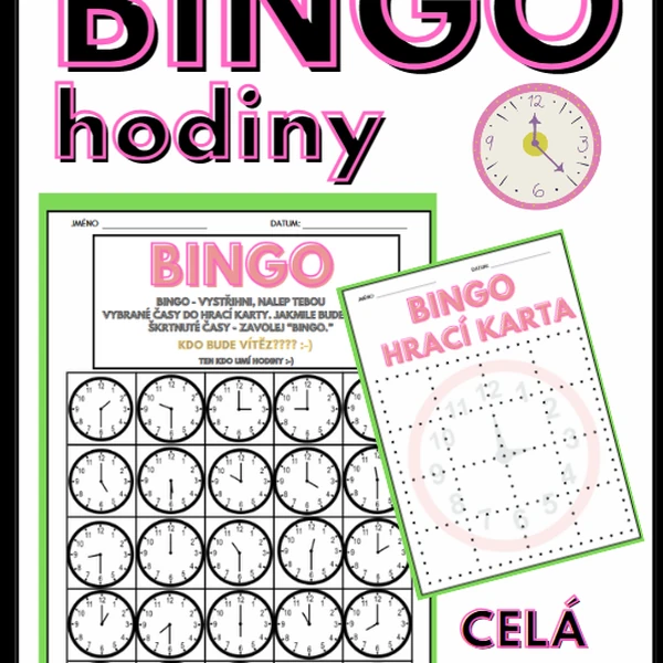 BINGO - HODINY - PŮL, CELÁ 1. 2. TŘÍDA