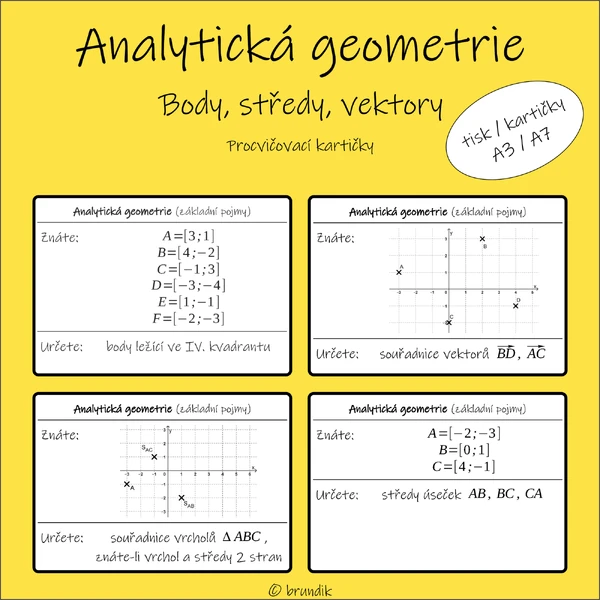 Analytická geometrie - body, středy, vektory (procvičovací kartičky)