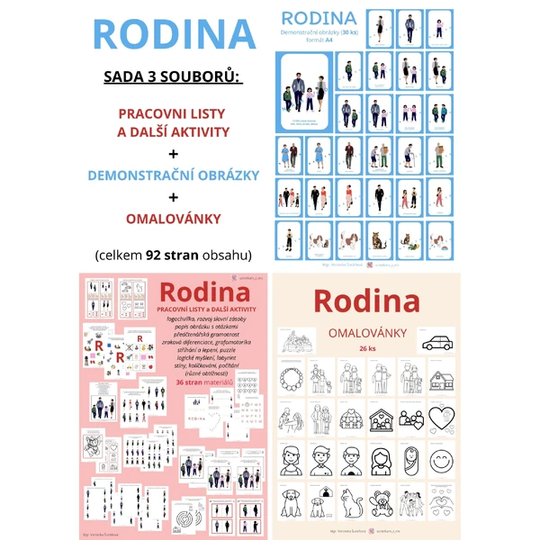 RODINA - SADA (92 stran obsahu): PL A DALŠÍ AKTIVITY + OMALOVÁNKY + DEMONSTRAČNÍ OBRÁZKY