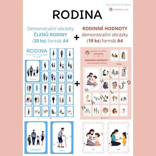 SADA: RODINNÉ HODNOTY + ČLENOVÉ RODINY - demonstrační obrázky (49 ks, A4)