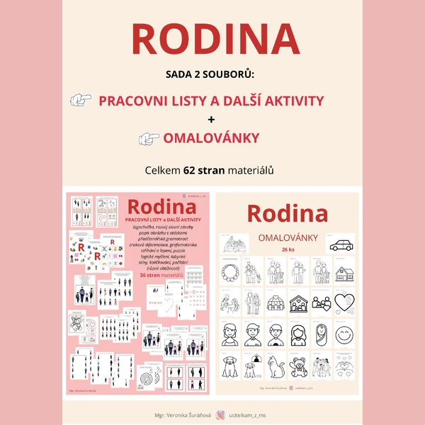 RODINA - SADA (62 stran): PRACOVNÍ LISTY A DALŠÍ AKTIVITY + OMALOVÁNKY